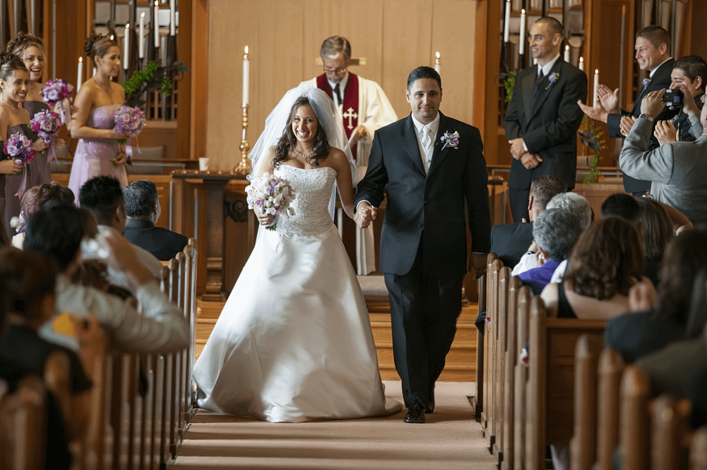Bride Groom Leaving Church After Marriage